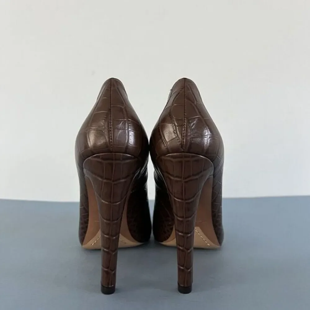 Ralph Lauren Purple Label‎ Darlene Embossed Calfskin Brown Leather Pumps